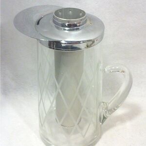 Vintage 40s Era Etched  Blown Thick Glass Water Pitcher Chiller